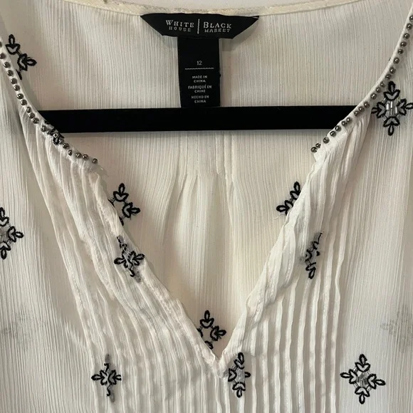 White House Black Market White and Black Women's Top 3/4 sleeve boho - Picture 5 of 14